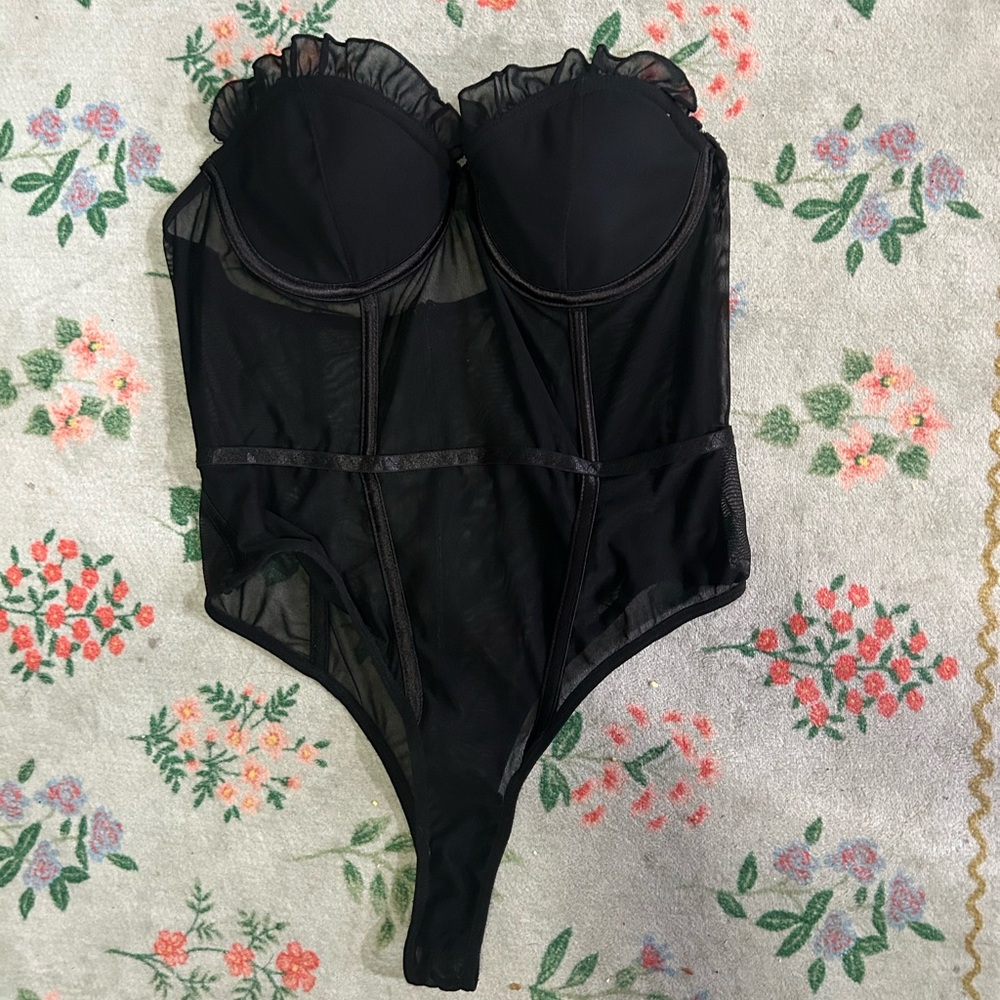 Nastygal bustier bodysuit mesh ruffle strapless top